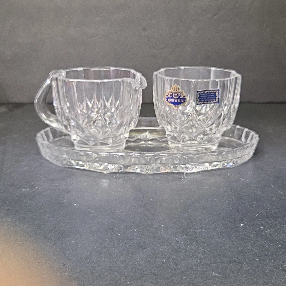 Brillant‎ West Germany Crystal Cream Sugar Tray Set W/ Original Box